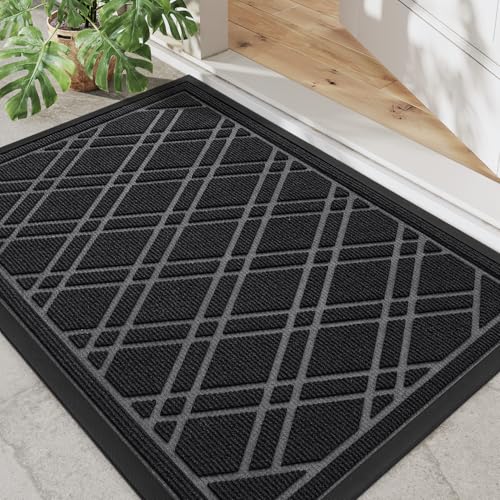 DEXI Fußmatte Außen 40 x 60 cm, waschbar Schmutzfangmatte, rutschfeste Fussmatte für Innen & Außen, Fussmatten Haustür Wasserdicht Türmatte für Eingang, Flur, Terrassentür- Schwarz von DEXI