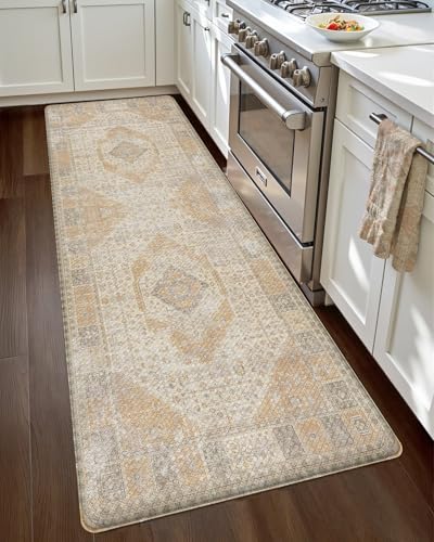 DEXI Küchen-Fußmatten, Anti-Müdigkeit, gepolstert, Vintage-Läufer, wasserdicht, Stehkomfort, Memory-Schaum, gepolstert für Vorderspüle, Waschküche, Büro, Beige und Hellorange DEXI Küchen-Fußmatten, Anti-Müdigkeit, gepolstert, Vintage-Läufer, wasserdicht, Stehkomfort, Memory-Schaum, gepolstert für Vorderspüle, Waschküche, Büro, Beige und Hellorange von DEXI