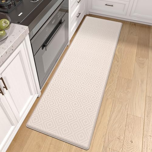 DEXI Küchenteppich Waschbar rutschfest, PVC Küchenläufer mit Ölfest und Wasserdicht, Gummirücken Teppich küche für Esszimmer, Küche, läufer Flur - 44x150cm, Beige von DEXI