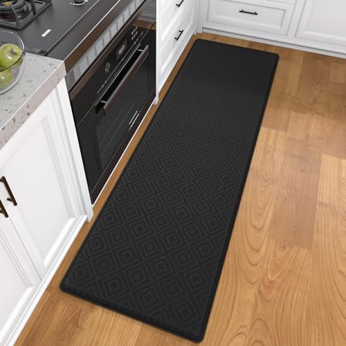 DEXI Küchenteppich Waschbar rutschfest, PVC Küchenläufer mit Ölfest und Wasserdicht, Gummirücken Teppich küche für Esszimmer, Küche, läufer Flur - 44x150cm, Schwarz von DEXI