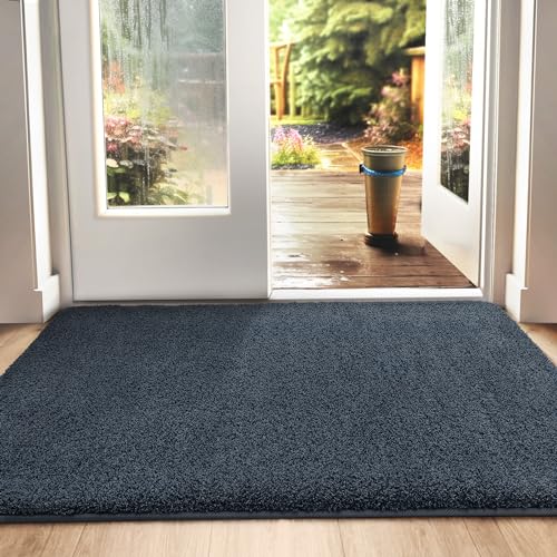 DEXI Schmutzfangmatte,rutschfeste Fußmatte für Innen und Außen,Waschbar Eingangsteppich Saugstarke Türmatte - Sauberlaufmatte 50 x 80 cm,Blau-schwarz von DEXI