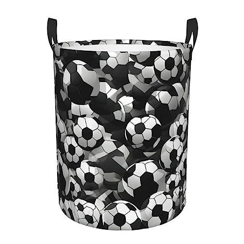 Wäschekorb mit Fußball-Muster, rund, zusammenklappbar, hoch, für Badezimmer, Schlafzimmer, Schwarz und Weiß von DEXNEL