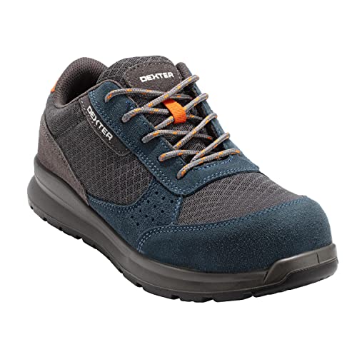 DEXTER - Sicherheitsschuhe - Herren/Damen - Arbeitsschuhe - 47 EU - S1 P SRC - rutschfest - Durchtrittsicher - Fiberglaskappe - Netzgewebe - Blau - Grau von DEXTER