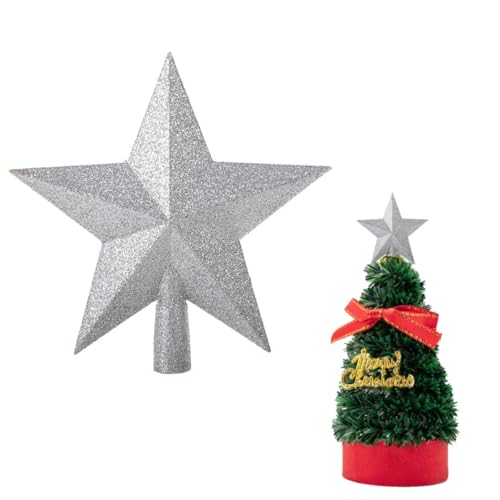 DEXYZZY Weihnachtsbaum Spitze aus Kunststoff, Christbaumspitze in Stern-Form, Spitze für Weihnachtsbaum Stern, Glitzernden Weihnachtsbaum Baum Topper Dekoration, Weihnachtsbaumschmuck (Silber) von DEXYZZY