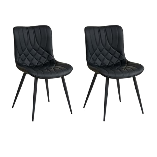 DEYARNA HOME 2er Set Esszimmerstühle aus Kunstleder, Gepolsterte Küchenstühle mit Metallbeinen, Armlose Seitenstühle für Esszimmer, Wohnzimmer, Schlafzimmer (Schwarz) von DEYARNA HOME