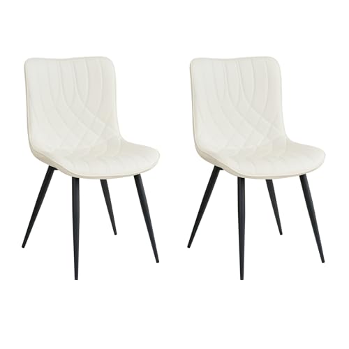 DEYARNA HOME 2er Set Esszimmerstühle aus Kunstleder, Gepolsterte Küchenstühle mit Metallbeinen, Armlose Seitenstühle für Esszimmer, Wohnzimmer, Schlafzimmer (Weiß) von DEYARNA HOME