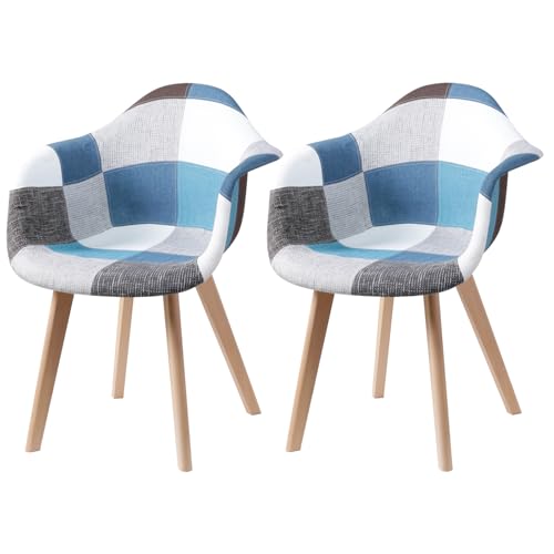 DEYARNA HOME 2er Set Mid-Century Moderne Esszimmerstühle, Küchensessel mit Gepolstertem Sitz und Buche-Holzbeinen (Blau) von DEYARNA HOME