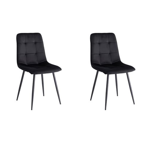 DEYARNA HOME 2er Set Moderne Esszimmerstühle (Holländisches Vlies), Gepolsterte Küchenstühle mit Metallfüßen, Armlose Beistellstühle für Wohnzimmer, Esszimmer, Schlafzimmer (Schwarz) von DEYARNA HOME