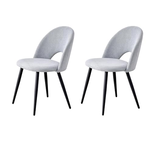 DEYARNA HOME 2er Set Moderne Esszimmerstühle (Kurzflor-Flauschstoff), Gepolsterte Armlose Beistellstühle mit Schwarzen Metallbeinen, für Esszimmer, Restaurant, Büro usw. (Grau) von DEYARNA HOME