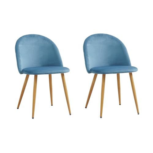 DEYARNA HOME 2er Set Samt Esszimmerstühle, Gepolsterter Esszimmerstuhl mit Metallbeinen, Mid Century Stühle für Esszimmer, Küche, Wohnzimmer (Blau) von DEYARNA HOME