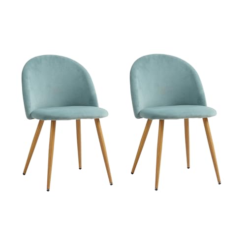 DEYARNA HOME 2er Set Samt Esszimmerstühle, Gepolsterter Esszimmerstuhl mit Metallbeinen, Mid Century Stühle für Esszimmer, Küche, Wohnzimmer (Grün) von DEYARNA HOME