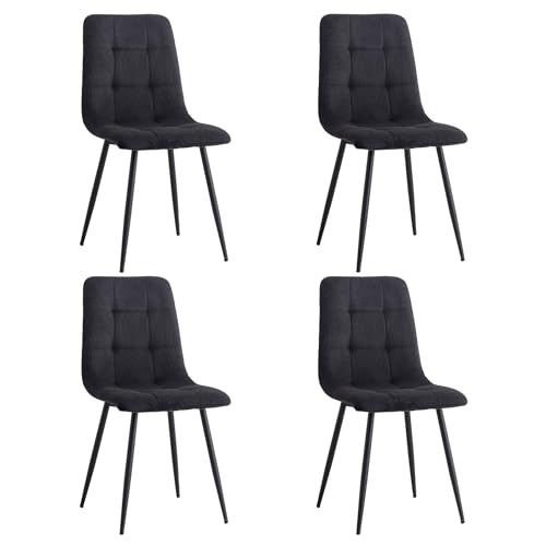 DEYARNA HOME 4er Set Esszimmerstühle (Cord), Moderne Küchenstühle mit Metallfüßen, Gepolsterte Esszimmerstühle für Esszimmer, Wohnzimmer, Schlafzimmer, Schwarz von DEYARNA HOME