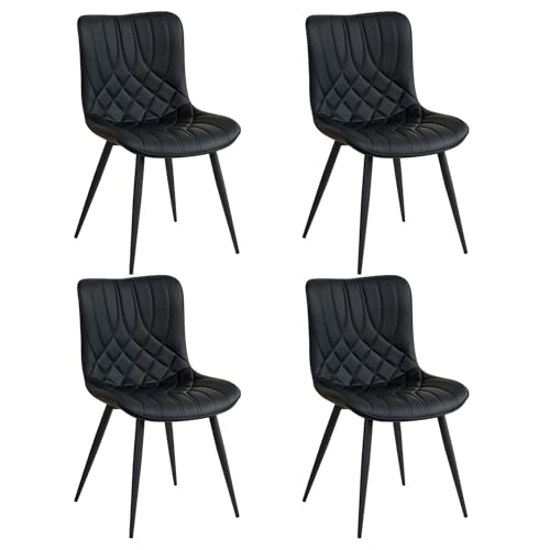 DEYARNA HOME 4er Set Esszimmerstühle aus Kunstleder, Gepolsterte Küchenstühle mit Metallbeinen, Armlose Seitenstühle für Esszimmer, Wohnzimmer, Schlafzimmer (Schwarz) von DEYARNA HOME