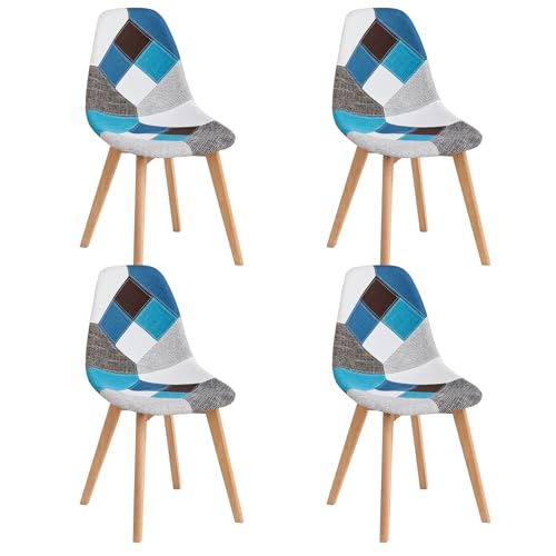 DEYARNA HOME 4er Set Esszimmerstühle aus Stoff, Gepolsterte Küchenstühle mit Beinen aus Buchenholz, Stühle im Skandinavischen Modernen Design für Esszimmer, Küche, Café (Blau) von DEYARNA HOME