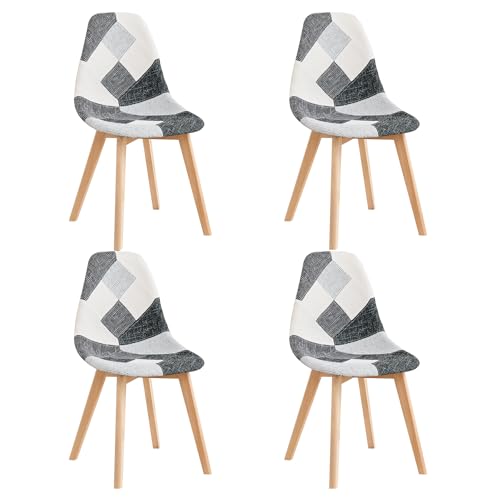 DEYARNA HOME 4er Set Esszimmerstühle aus Stoff, Gepolsterte Küchenstühle mit Beinen aus Buchenholz, Stühle im Skandinavischen Modernen Design für Esszimmer, Küche, Café (Schwarz) von DEYARNA HOME
