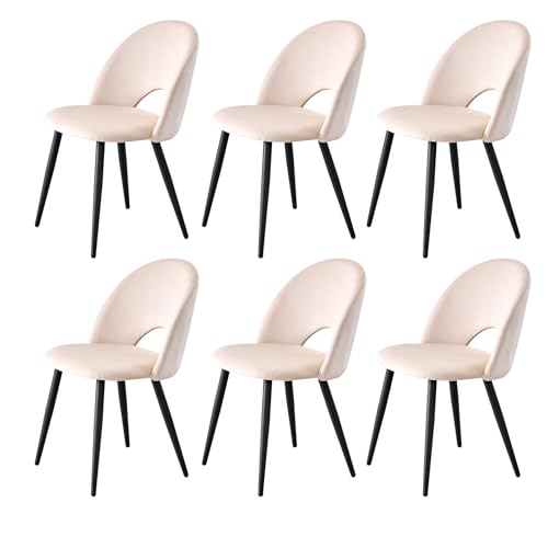 DEYARNA HOME 6er Set Moderne Esszimmerstühle (Holländisches Vlies), Gepolsterte Armlose Beistellstühle mit Schwarzen Metallbeinen, für Esszimmer, Restaurant, Büro usw. (Beige) von DEYARNA HOME