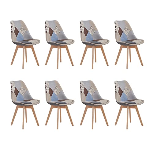 DEYARNA HOME 8er Set Esszimmerstühle Küchenstuhl Skandinavisch Design Gepolsterte Esszimmerstuhl (Leinen) mit Beinen aus Massivem Buchenholz für Esszimmer, Küche, Wohnzimmer (Hellgrau) von DEYARNA HOME