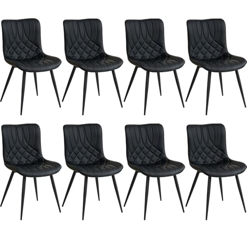 DEYARNA HOME 8er Set Esszimmerstühle aus Kunstleder, Gepolsterte Küchenstühle mit Metallbeinen, Armlose Seitenstühle für Esszimmer, Wohnzimmer, Schlafzimmer (Schwarz) von DEYARNA HOME