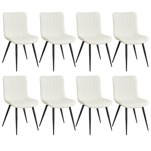 DEYARNA HOME 8er Set Esszimmerstühle aus Kunstleder, Gepolsterte Küchenstühle mit Metallbeinen, Armlose Seitenstühle für Esszimmer, Wohnzimmer, Schlafzimmer (Weiß) von DEYARNA HOME