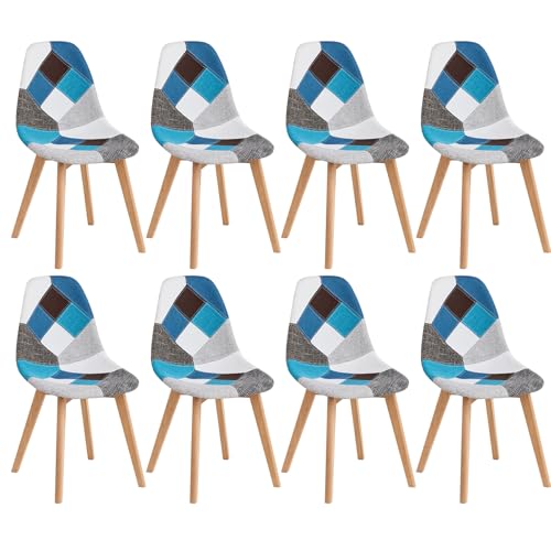 DEYARNA HOME 8er Set Esszimmerstühle aus Stoff, Gepolsterte Küchenstühle mit Beinen aus Buchenholz, Stühle im Skandinavischen Modernen Design für Esszimmer, Küche, Café (Blau) von DEYARNA HOME