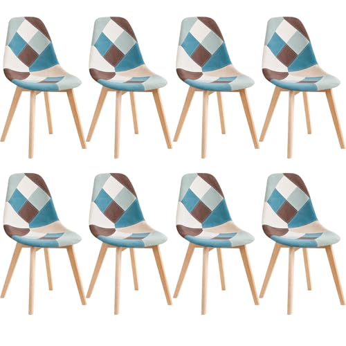 DEYARNA HOME 8er Set Esszimmerstühle aus Stoff, Gepolsterte Küchenstühle mit Beinen aus Buchenholz, Stühle im Skandinavischen Modernen Design für Esszimmer, Küche, Café (Grün) von DEYARNA HOME