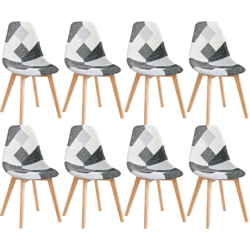 DEYARNA HOME 8er Set Esszimmerstühle aus Stoff, Gepolsterte Küchenstühle mit Beinen aus Buchenholz, Stühle im Skandinavischen Modernen Design für Esszimmer, Küche, Café (Schwarz) von DEYARNA HOME