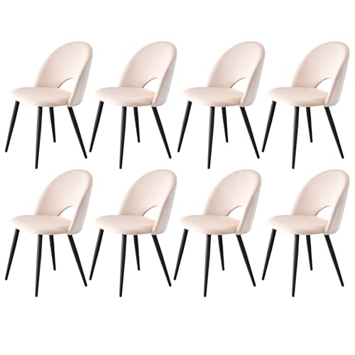 DEYARNA HOME 8er Set Moderne Esszimmerstühle (Holländisches Vlies), Gepolsterte Armlose Beistellstühle mit Schwarzen Metallbeinen, für Esszimmer, Restaurant, Büro usw. (Beige) von DEYARNA HOME