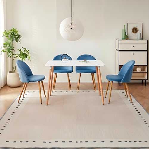 DEYARNA HOME Essgruppe Set Tisch und Stühle, Esstisch und 4 Stuhl, Samt-Esszimmerstühle, Tischplatte aus MDF, Schwarze Tischbeine, Moderner Küchentisch Set (Weiß/Blau, 110 * 70 * 74cm) von DEYARNA HOME