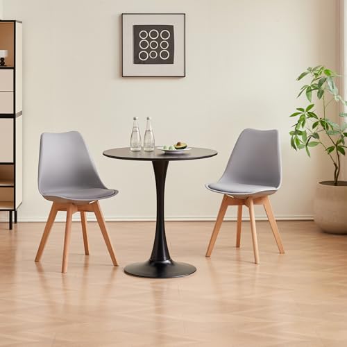 DEYARNA HOME Essgruppe Set Tisch und Stühle für 2 Personen, Runder Esszimmertische und 2 Skandinavisches Stuhl-Geeignet für Küchen, Esszimmer, Balkone, Cafés usw. (Schwarzer Tisch+Graue Stühle) von DEYARNA HOME