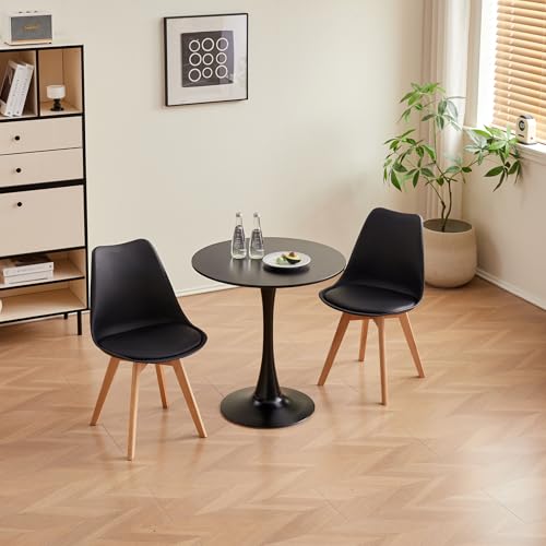 DEYARNA HOME Essgruppe Set Tisch und Stühle für 2 Personen, Runder Esszimmertische und 2 Skandinavisches Stuhl-Geeignet für Küchen, Esszimmer, Balkone, Cafés usw. (Schwarzer Tisch+Schwarze Stühle) von DEYARNA HOME