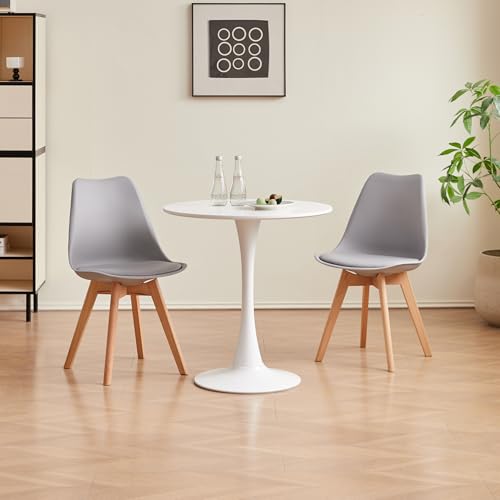 DEYARNA HOME Essgruppe Set Tisch und Stühle für 2 Personen, Runder Esszimmertische und 2 Skandinavisches Stuhl-Geeignet für Küchen, Esszimmer, Balkone, Cafés usw. (Weißer Tisch+Graue Stühle) von DEYARNA HOME