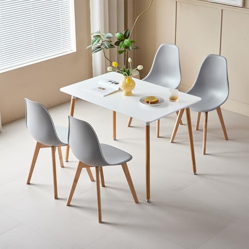 DEYARNA HOME Esstisch mit 4 Stühlen Set - Tisch 110x70x74cm (MDF-Platte + Buchenholzbeine) & Stühle mit PP-Sitz und Buchenholzgestell, Skandinavisches Design (Grau-CZ) von DEYARNA HOME