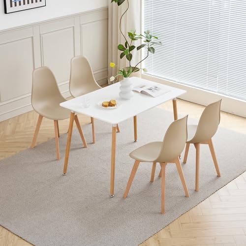 DEYARNA HOME Esstisch mit 4 Stühlen Set - Tisch 110x70x74cm (MDF-Platte + Buchenholzbeine) & Stühle mit PP-Sitz und Buchenholzgestell, Skandinavisches Design (Khaki-CZ) von DEYARNA HOME