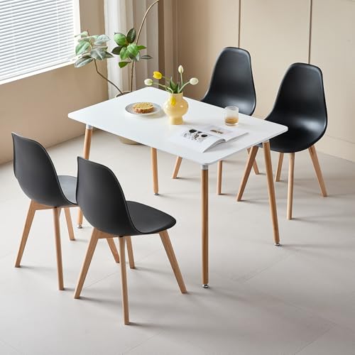 DEYARNA HOME Esstisch mit 4 Stühlen Set - Tisch 110x70x74cm (MDF-Platte + Buchenholzbeine) & Stühle mit PP-Sitz und Buchenholzgestell, Skandinavisches Design von DEYARNA HOME