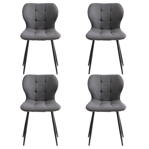 DEYARNA HOME Mid-Century Modern Esszimmerstühle, Gepolsterte Küchenstühle mit Sitzfläche aus Leinenstoff und schwarzen Metallbeinen (Dunkelgrau, 4er-Set) von DEYARNA HOME