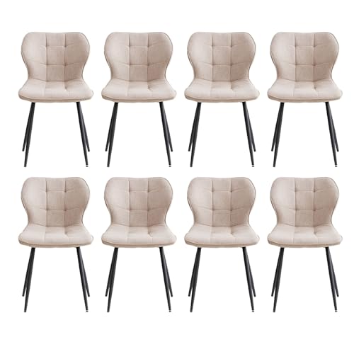 DEYARNA HOME Mid-Century Modern Esszimmerstühle, Gepolsterte Küchenstühle mit Sitzfläche aus Leinenstoff und schwarzen Metallbeinen (Khaki, 8er-Set) von DEYARNA HOME