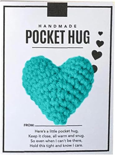 DEYROS Pocket Hug Häkelherz, Mini Häkelherz Umarmung Glücksbringer, Positive Pocket Hug Gift Mutmacher Geschenk Für Valentinstag, Weihnachten Und Erntedankfest (Blau Grün) von DEYROS