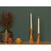 Holz Kerzenhalter Distortion | 2Er Set Kerzenständer Aus Holz-stumpenkerzenhalter Moderner von DEZAART
