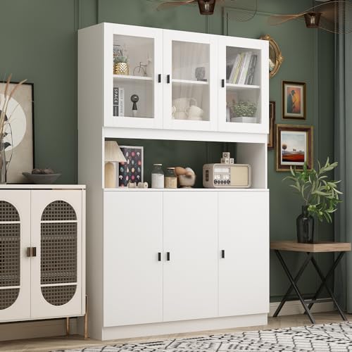 DEZAGCE Küchenschrank mit 3 Türen, Küchenschränke mit 3 Türen aus gehärtetem Glas, Buffetschrank, Küchenbuffet mit Verstellbaren Einlegeböden, Multifunktionaler Lagerschrank, Weiß, 30 x 120 x 180 cm von DEZAGCE