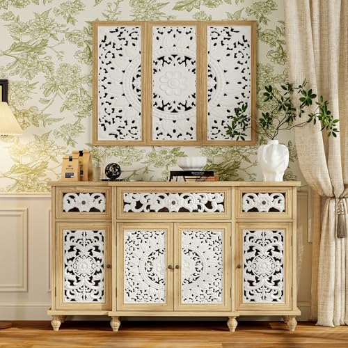 DEZAGCE Massivholz-Sideboard mit 3 Schubladen, Aufbewahrungsschrank, Kommode, Anrichte, Mehrzweckschrank für Schlafzimmer, Wohnzimmer 150 x 40 x 90 cm, Massivholz von DEZAGCE