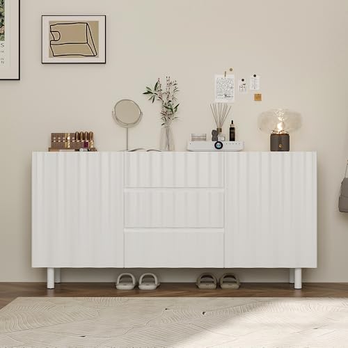 DEZAGCE Sideboard,Sideboard Wohnzimmer, Weiß - Moderner Wohnzimmerschrank mit Schubladen und viel Stauraum für Wohnbereich, 155 x 40 x 75 cm von DEZAGCE