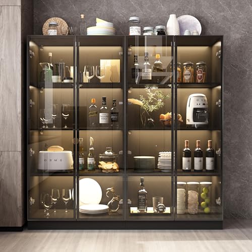 DEZAGCE Glasvitrine mit led Beleuchtung, Vitrine Schwarz - Vitrinenschrank- Sammlervitrine - Glasvitrine Regal Glas, Pop-up Design,Vitrine mit Glastüren Schwarz, 40 T x 160 B x 160 H cm von DEZAGCE