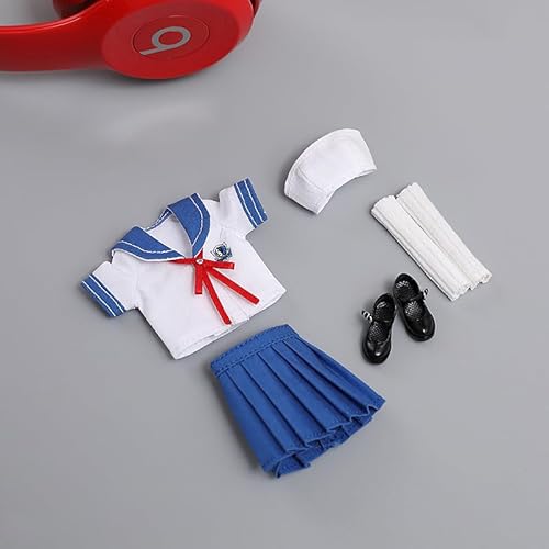 DEZARO 1/12 Scale Female Clothes,Female Student Clothes Set Sailor Suit Tops Pleated Skirt Shoes Costume Outfit Cloting for 6inch PH TBL Action Figure Body (Blue-Short Version) von DEZARO