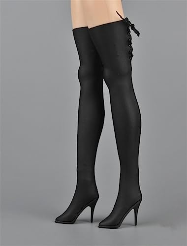 DEZARO 1/6 Scale Female Shoes,Female High Heeled Long Boots Shoes Model Accessory with Feet Inside for 12inch PH TBL JO Action Figure Body (Black) von DEZARO