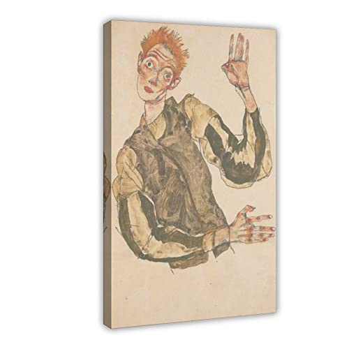 DEZARO Exklusives Kunstmaler Egon Schiele Ästhetisches Poster 38 Leinwand Poster Wandkunst Dekor Druck Bild Gemälde für Wohnzimmer Schlafzimmer Dekoration Rahmenstil 30 x 45 cm von DEZARO