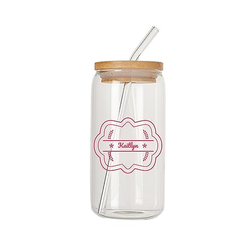 DEZUNTU Personalisierte Eiskaffee-Glastasse mit Bambusdeckel und Strohhalm, individuelles Geschenk für den Geburtsmonat mit Blumen und Namen zum Geburtstag von DEZUNTU