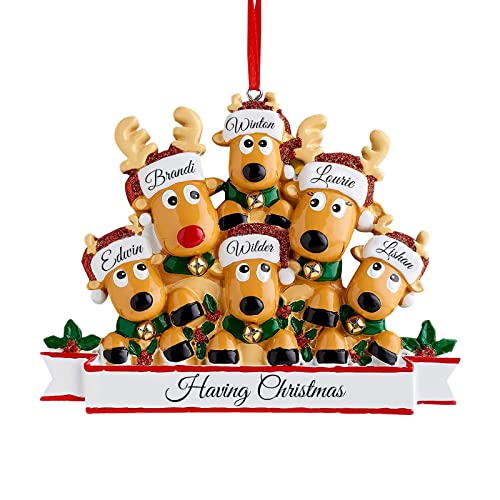 Personalisierte Hirsch-Weihnachtsverzierungen 2023 Familie mit 2,3,4,5,6,7,8 Benutzerdefinierten Namen, Rentier-Weihnachtsverzierung mit Textnamen, Weihnachtsdekorationsgeschenke von DEZUNTU
