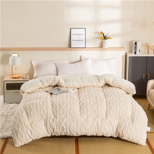 DEZYPZAM Bettdecke, Winter Warmer Lamm Samtkern, Weich und Warme Plüsch Sherpa Decke, Bettdecke Aus Kaschmir Gesteppte Steppdecke, für Couch, Stuhl Bett (Beige,150x200cm (2kg)) von DEZYPZAM
