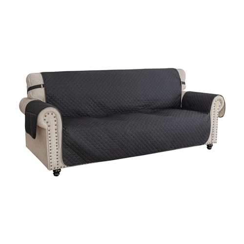 DEZYPZAM Sofaschoner | Reversible Couch Schonbezug Möbelschutz | wasserdichte Sofabezug Mit Armlehnen | Sofaschoner rutschfest | Sofaüberwurf | Sofabezug (Schwarz,3 Sitzer) von DEZYPZAM