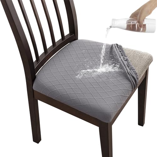 DEZYPZAM Stuhlbezug, Stuhlbezug Sitzfläche, Sitzbezüge für Esszimmerstühle, Stretch-sitzbezüge für Esszimmerstühle, Abwaschbar Stuhlbezug (Hellgrau,4er Set) von DEZYPZAM